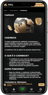 Captura de tela da página de bônus do Fairspin em um dispositivo móvel