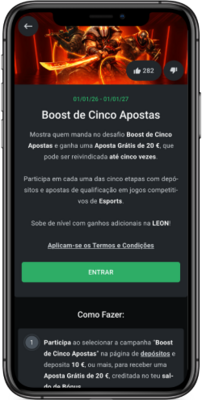 Cinco Boost de Apostas Leon bet