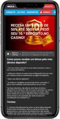 Receba um bónus de 50% até 300 € Megapari