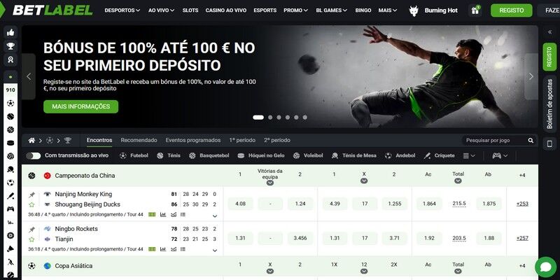 Captura de ecrã das páginas de desporto da casa de apostas Betlabel