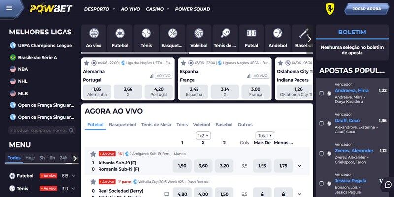 Captura de ecrã das páginas de desporto da casa de apostas Powbet