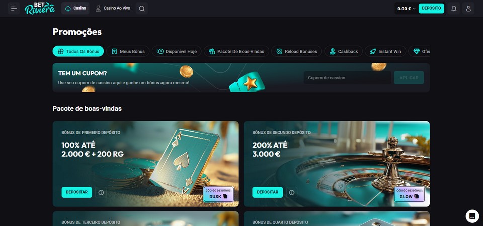 Bónus e promoções Betriviera casino