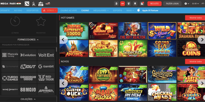 Captura de ecrã da página do casino Megapari