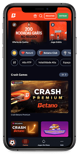 Captura de ecrã móvel da página do casino Betano