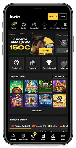 Captura de ecrã móvel da página principal da bwin