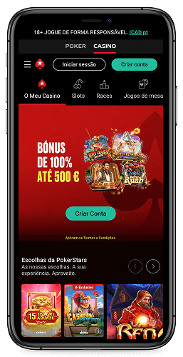 Captura de ecrã móvel da página do casino PokerStars