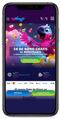 Captura de ecrã móvel da página do casino YoBingo