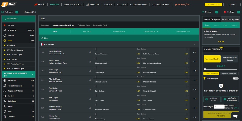Captura de tela da página de esportes da 1Bet