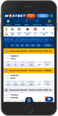 Captura de tela da página de esportes da Mostbet
