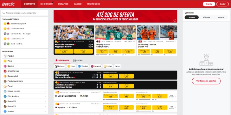 Captura de tela da página de esportes Betclic