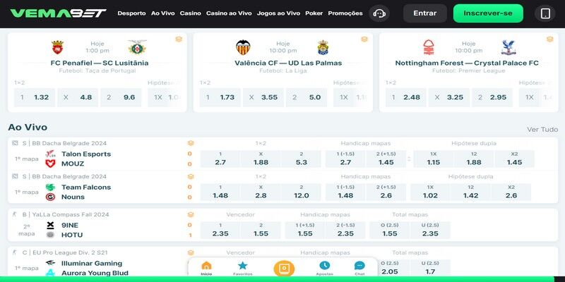 Captura de tela da página esportiva da Vemabet