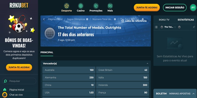 Captura de ecrã de uma página de desporto com os Jogos Olímpicos Rokubet