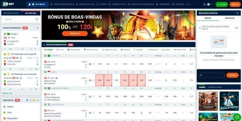 Captura de tela da página de esportes 20Bet