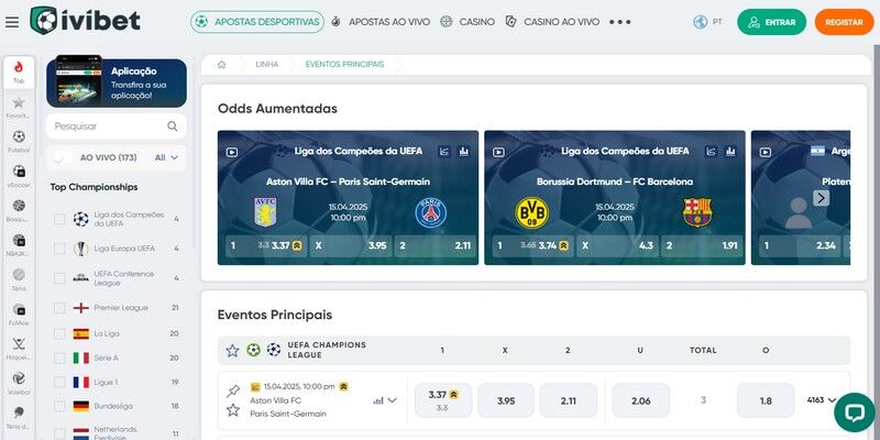 Captura de ecrã da página de desporto da casa de apostas - IviBet