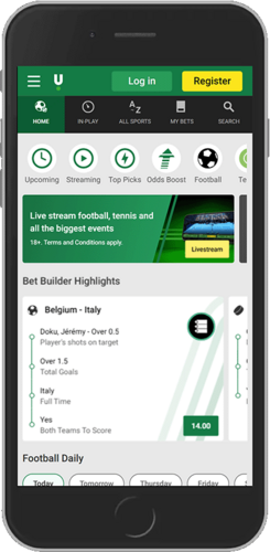 Captura de ecrã móvel da página inicial da Unibet