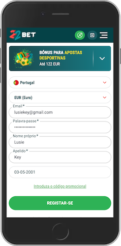 Captura de ecrã do passo 2 para obter um bónus de boas-vindas na 22bet Portugal
