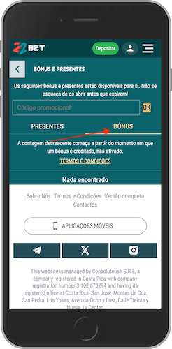 Captura de ecrã do passo 4 para obter um bónus de boas-vindas na 22bet Portugal