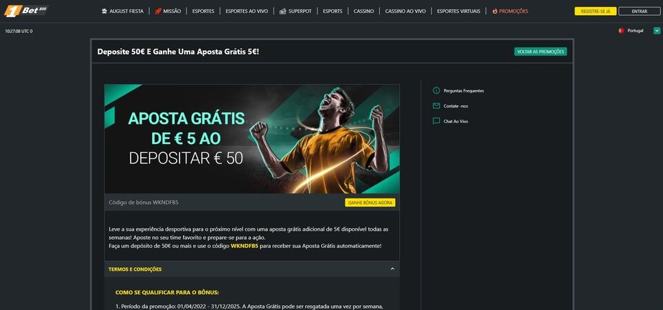 Imagem de uma página de bónus da 1Bet