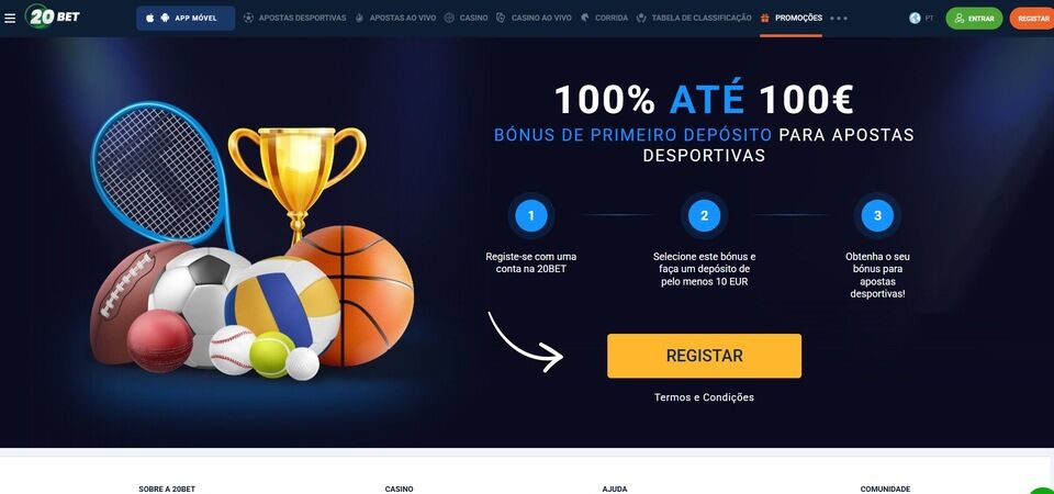 Imagem de uma página de bónus da 20BET