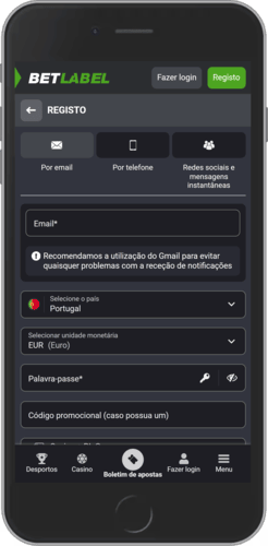 Imagem da primeira etapa do processo de registo e depósito