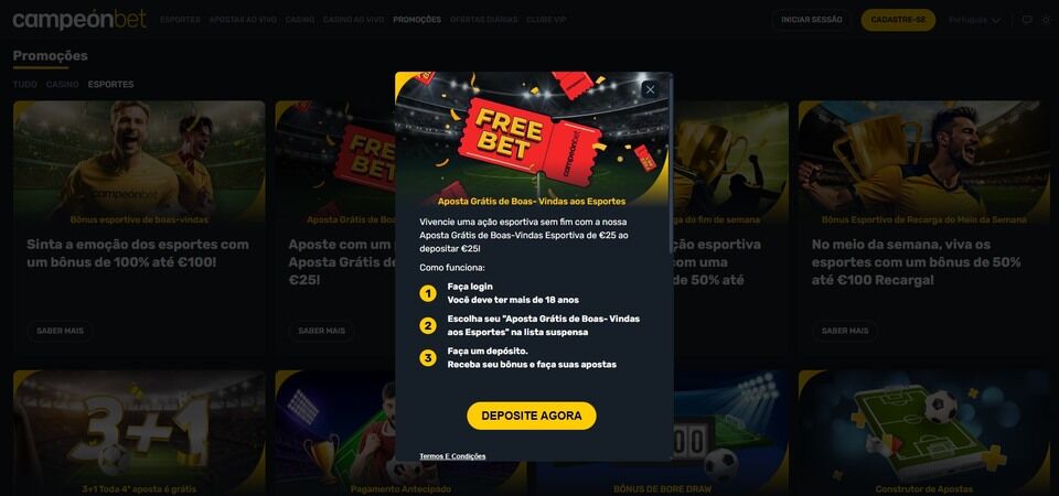 Imagem de uma página de bónus da Campeonbet