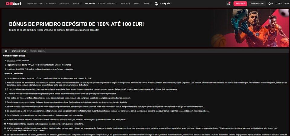 Imagem de uma página de bónus da DBbet