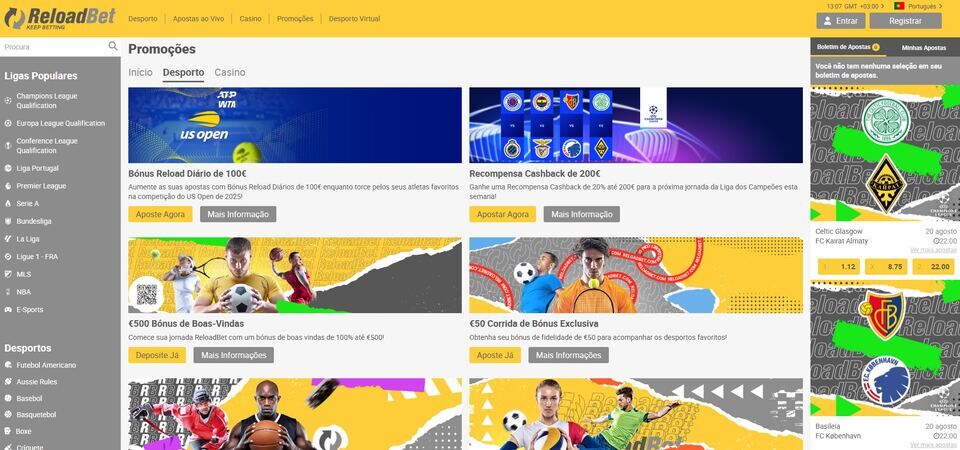 Imagem de uma página de bónus da Reloadbet