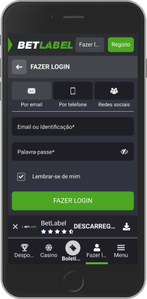 Captura de tela móvel da página de login da BetLabel