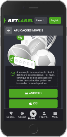 Captura de tela móvel da página do aplicativo BetLabel