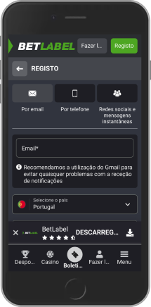 Captura de tela móvel da página de registro da BetLabel