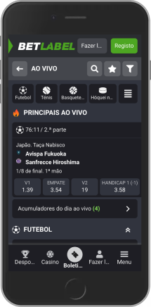 Captura de tela móvel da página de esportes da BetLabel