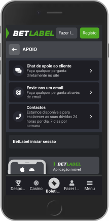 Captura de tela da página de suporte da BetLabel no celular