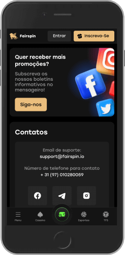 Captura de tela da página de suporte da Fairspin no celular