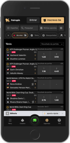 Captura de tela móvel da página de esportes da Fairspin