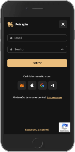 Captura de tela móvel da página de login da Fairspin