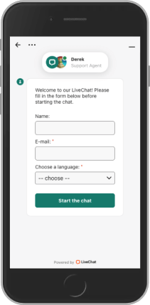 Captura de ecrã do chat ao vivo do IviBet para telemóvel