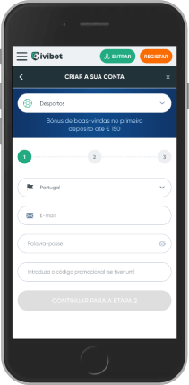 Captura de tela móvel da página de registro da IviBet