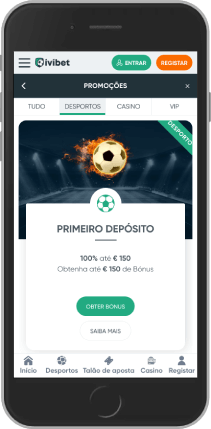 Captura de ecrã da página de bónus do IviBet no telemóvel