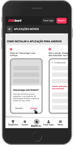Imagem da instalação do DBbet no Android