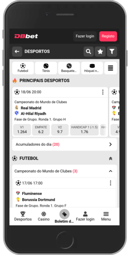 Imagem da página de desporto da DBbet