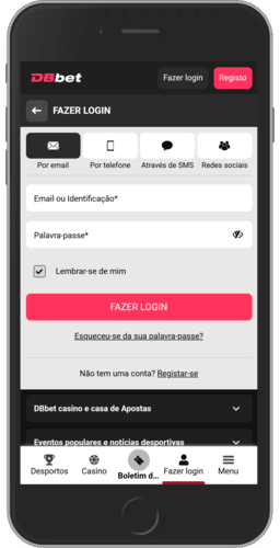 Imagem da página de início de sessão da DBbet