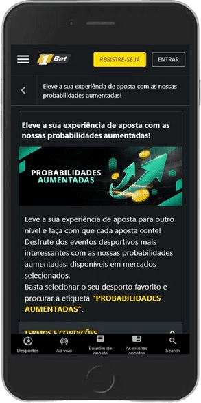 Captura de tela da página de bônus – Conheça as Probabiladades Aumentadas na 1Bet