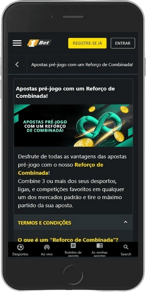 Captura de tela da página de bônus – Apostas pré-jogo com um Reforço de Combinada