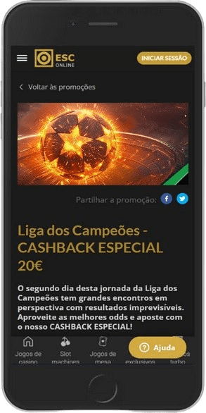 Captura de tela da página de bônus – Liga dos Campeões - Cashback especial 20€