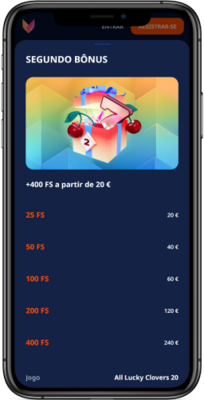 Captura de ecrã da versão móvel para o bónus no segundo depósito