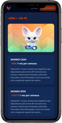 Captura de ecrã da versão móvel para o bónus de Monro Cash