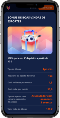 Captura de ecrã do telemóvel relativa ao bónus de primeiro depósito