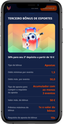 Captura de ecrã do telemóvel para o bónus do terceiro depósito