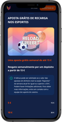Captura de ecrã no telemóvel para o bónus de aposta grátis