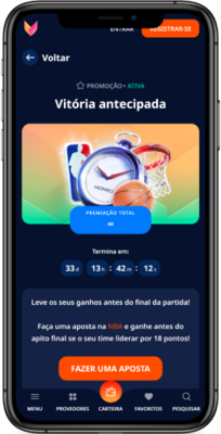 Captura de ecrã da versão móvel para o bónus de vitória antecipada NBA